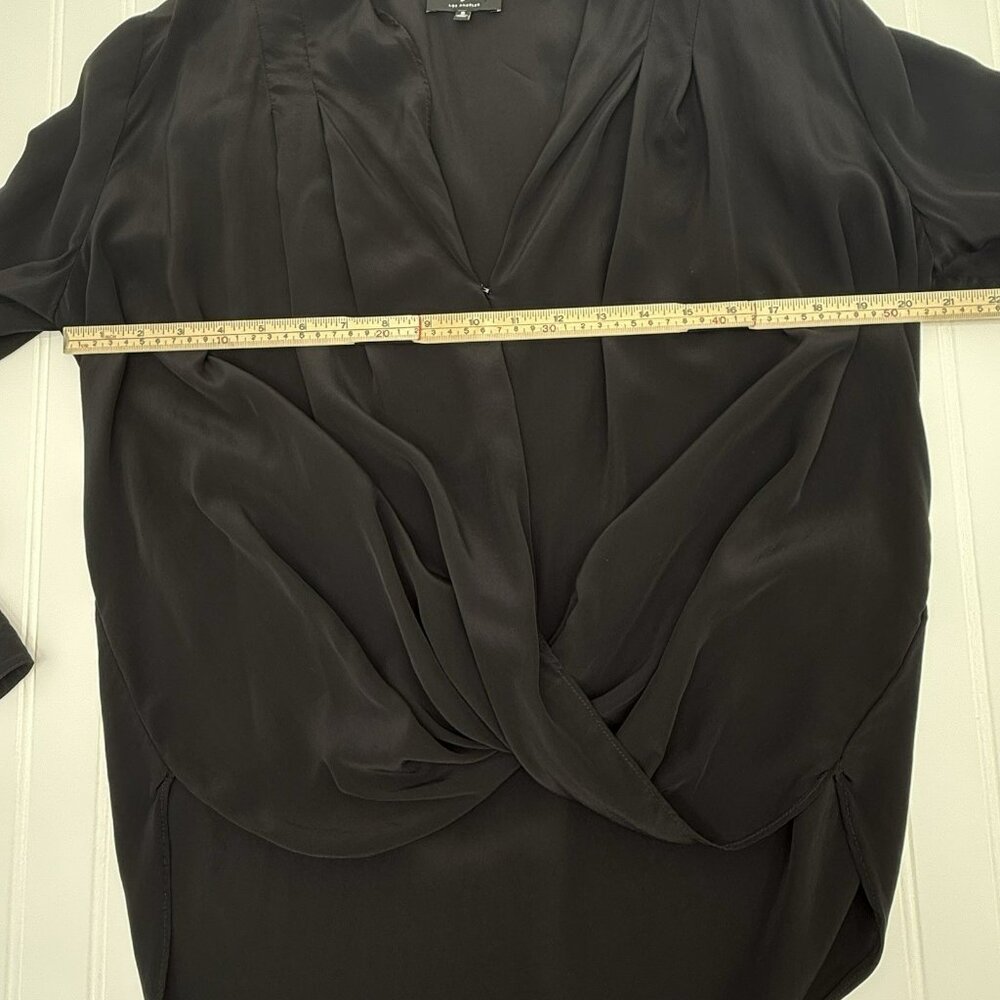 7 For All Mankind Silk Blend Top Womens Small Black Drapey Blouse V Neck Hi‎ Low - Picture 5 of 8